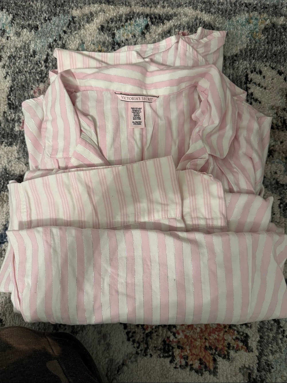 Victoria's Secret Pink & White Striped woman’s Pajama Set with Shimmer.